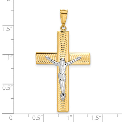 14K Bicolor Gold Kruzifix-Anhänger, poliert und strukturiert