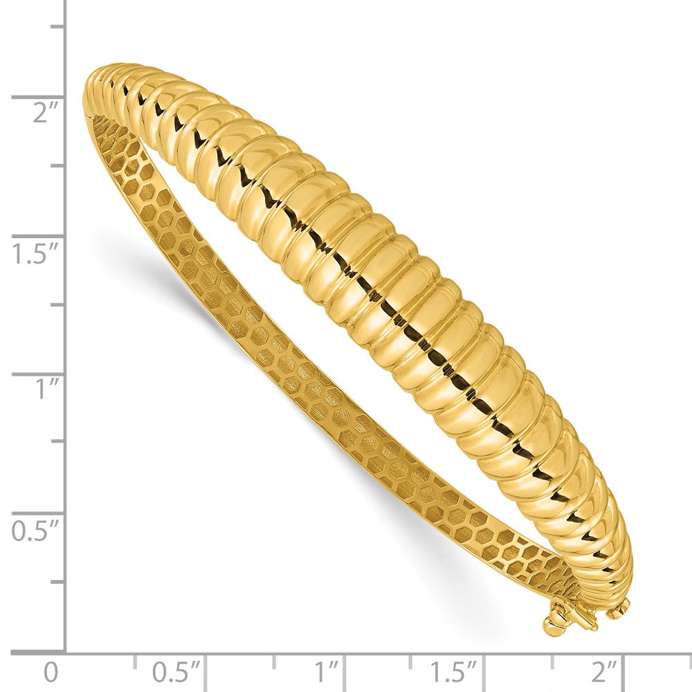 14K Gelbgold Poliert und Strukturiert Abgestuft Klappbar Oval Armreif Armband