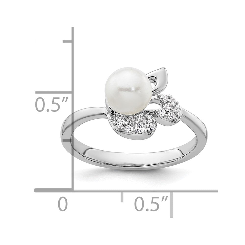 14K Weißgold Ring, poliert, mit 0,10K Diamant und weißer Süßwasser-Zuchtperle, Größe 7