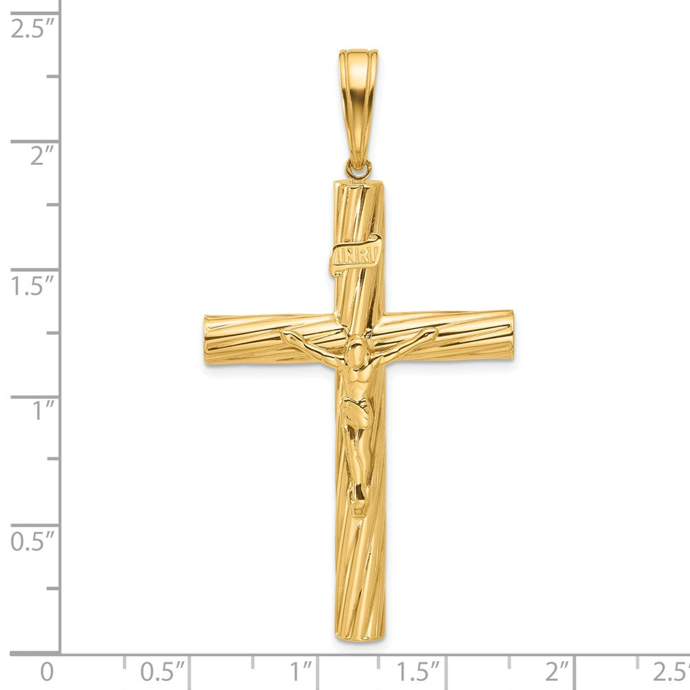 14K Gelbgold Polierter und Strukturierter Kruzifix-Anhänger