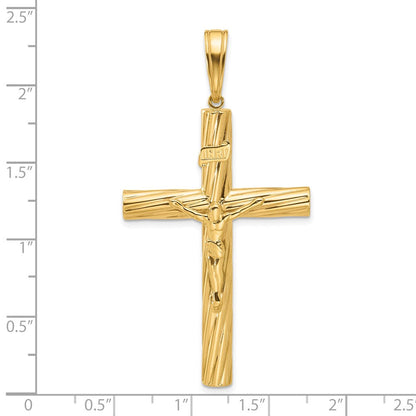 14K Gelbgold Polierter und Strukturierter Kruzifix-Anhänger