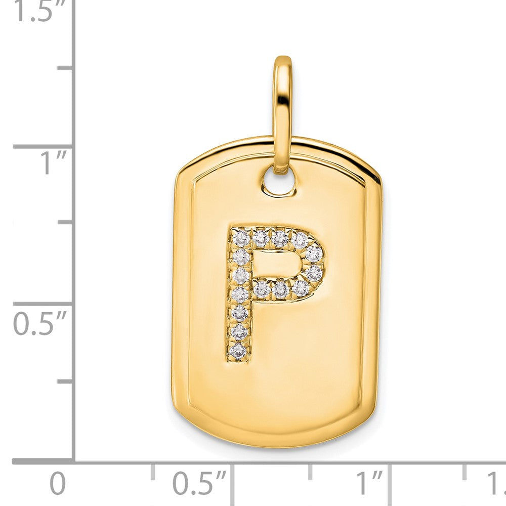 14K Gelbgold Diamant-Erkennungsmarken-Charm mit Buchstabe P
