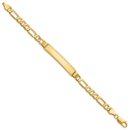 14K Gelbgold Poliert Massiv Kette/solid Platte Figaro Glieder Diamantiert 39x8mm Platte 8 Zoll Id Armband