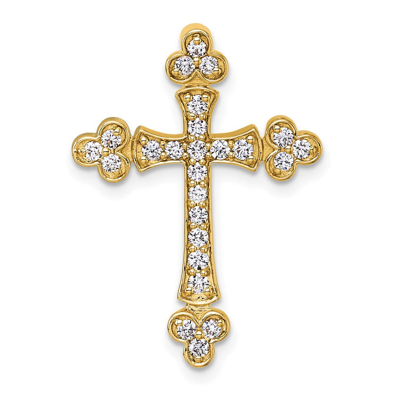 14K Gelbgold 1/2 Karat Diamant Knospend Kreuz Kette Anhänger