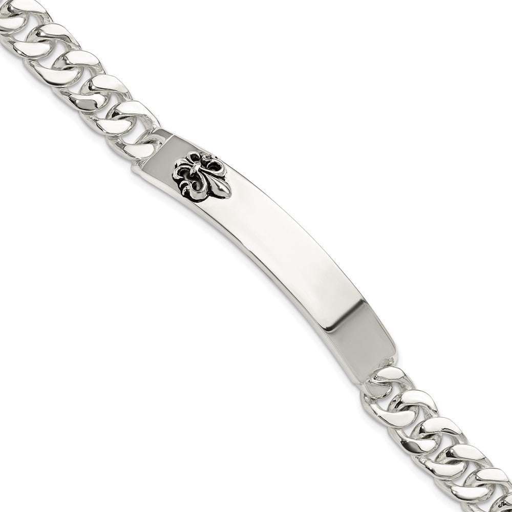 Sterlingsilber Antikisiert Fleur-de-lis Id Herren Armband