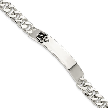 Sterlingsilber Antikisiert Fleur-de-lis Id Herren Armband