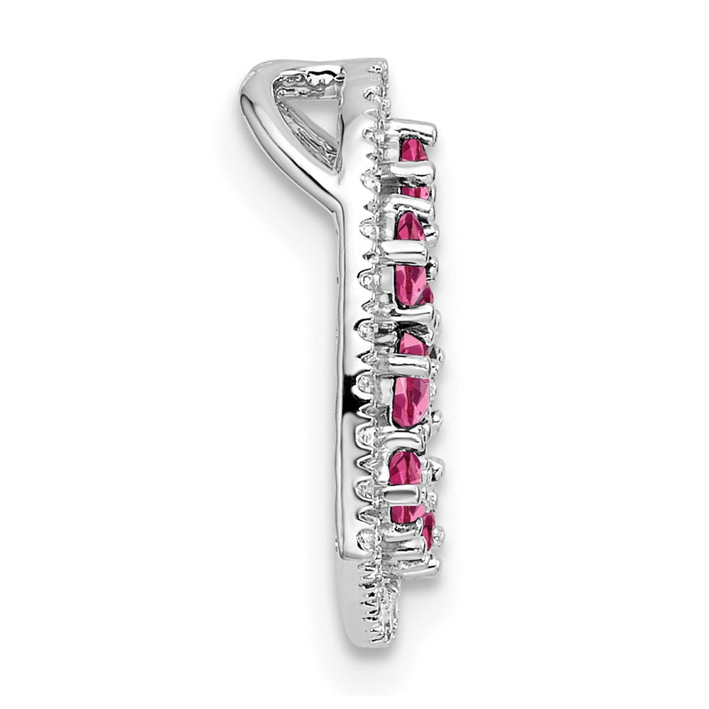 14K Weißgold Poliert Diamant und Rosa Turmalin Herz Kette Anhänger