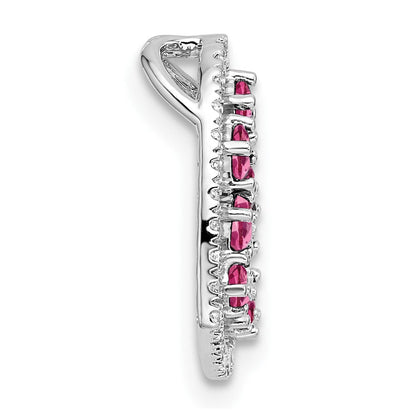 14K Weißgold Poliert Diamant und Rosa Turmalin Herz Kette Anhänger