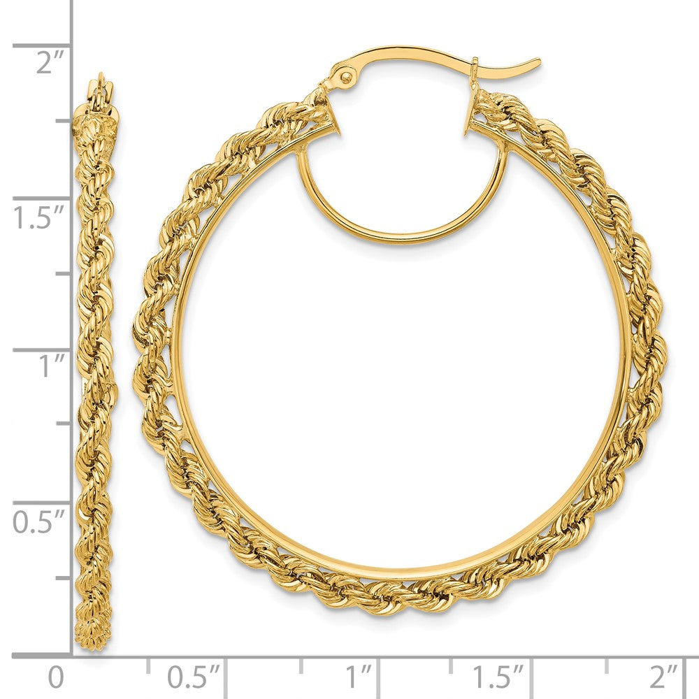 14K Gelbgold Ohrringe Creolen, poliert und diamantiert, Kordel-Design, 2,95 mm