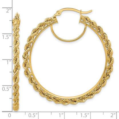 14K Gelbgold Ohrringe Creolen, poliert und diamantiert, Kordel-Design, 2,95 mm