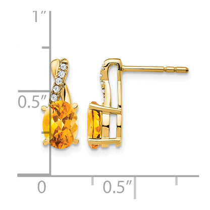 14K Gelbgold Ohrstecker mit ovalem Citrin (7x5 mm), November-Geburtsstein, und Diamanten