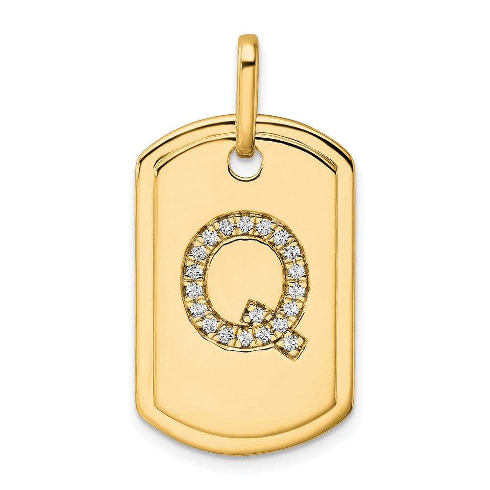 14K Gelbgold Diamant-Erkennungsmarken-Charm mit Initiale Q