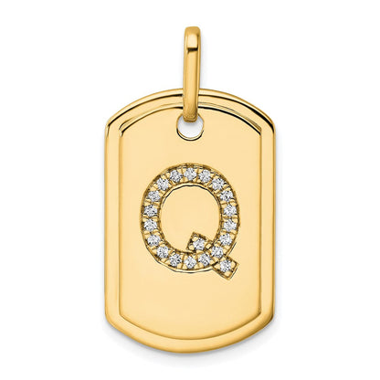 14K Gelbgold Diamant-Erkennungsmarken-Charm mit Initiale Q