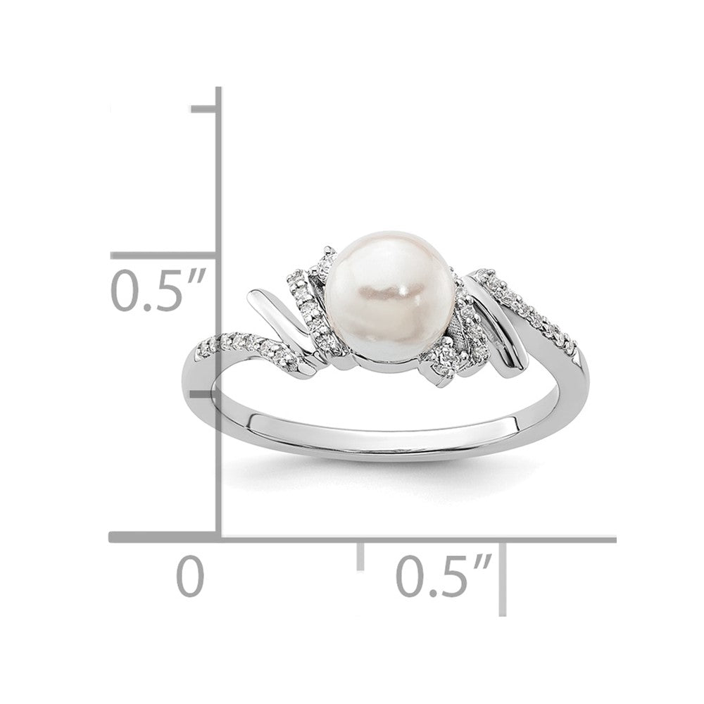 14K Weißgold Ring, poliert, mit 0,1K Diamant und weißer Süßwasser-Zuchtperle, Größe 7