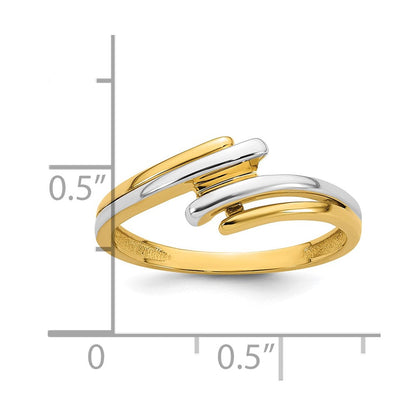 14K Gelbgold mit Rhodium poliert, Größe 7, Bypass-Ring
