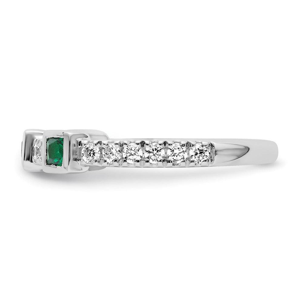 14K Weißgold Poliert Diamant und Smaragd Mode Ring