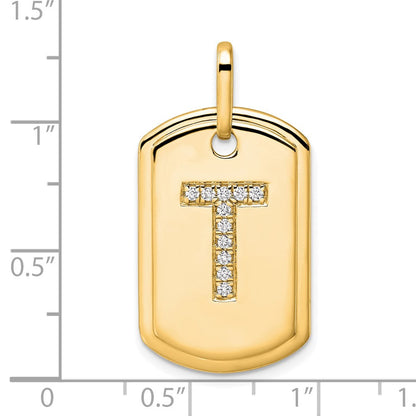 14K Gelbgold Diamant Buchstabe T Dog-Tag-Charm