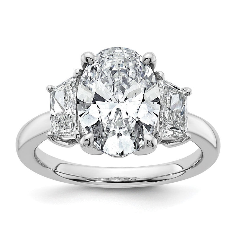 14K Weißgold 1 Karat Im Labor Gezüchtet Diamant Vs+ F+ Trapezoid 3 Karat Oval Halbfassung Dreistein Verlobungsring