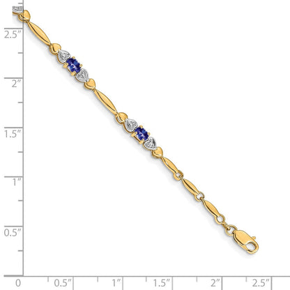 14K Gelbgold Komplett Diamant und Oval Tansanit Herz Design 7 Zoll Armband