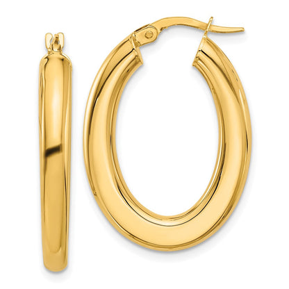 14K Gelbgold 3x29mm Poliert Oval Röhre Creolen