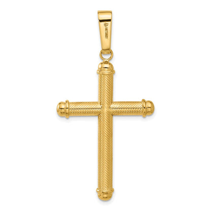 14K Gelbgold Polierter und Texturierter Kreuzanhänger