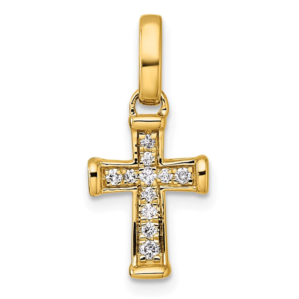 14K Gelbgold Kleiner Diamant-Kreuzanhänger, 0,10 Karat, Lateinisches Kreuz