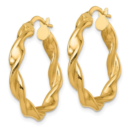 14K Gelbgold Poliert Gedreht 4.00 X 27mm Röhre Creolen