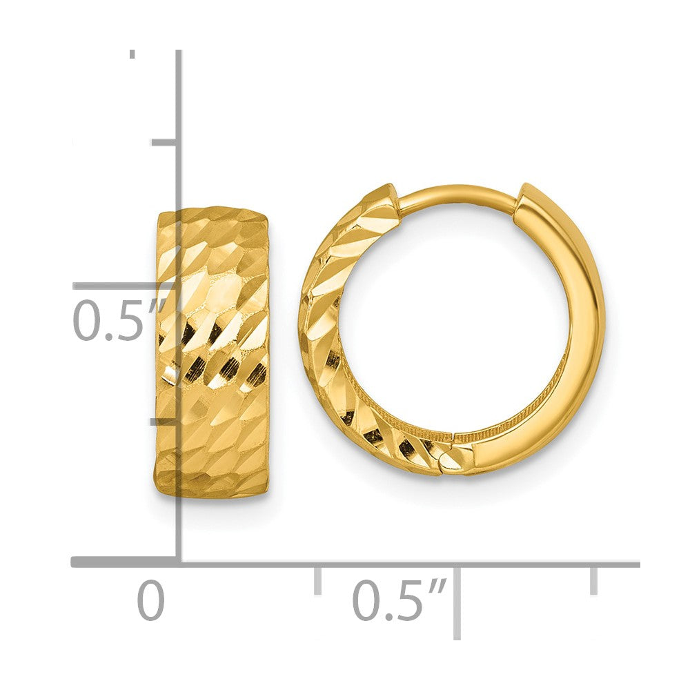 14K Gelbgold Poliert 5.0mm Diamantiert Rund Klappbar Creolen