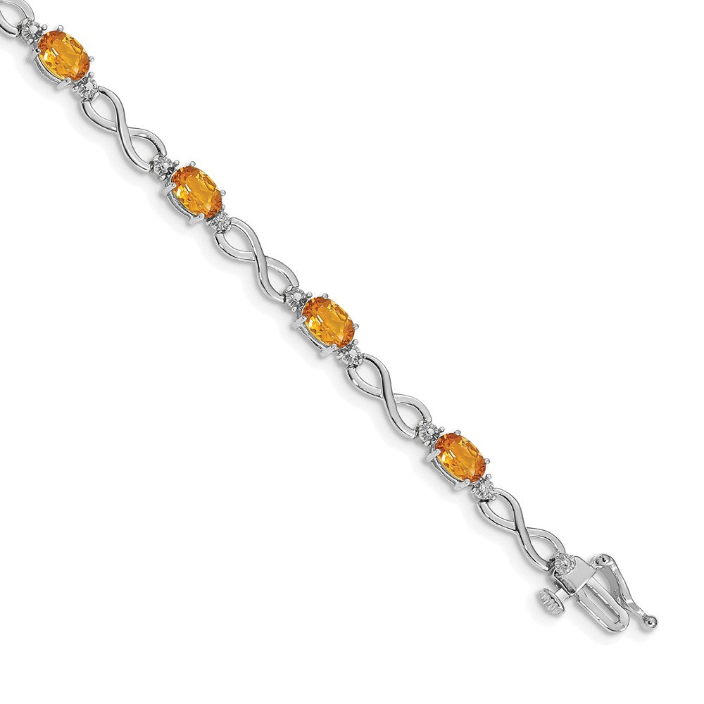14K Weißgold Komplett Oval Citrin und Diamant Unendlichkeit Glieder 7 Zoll Armband