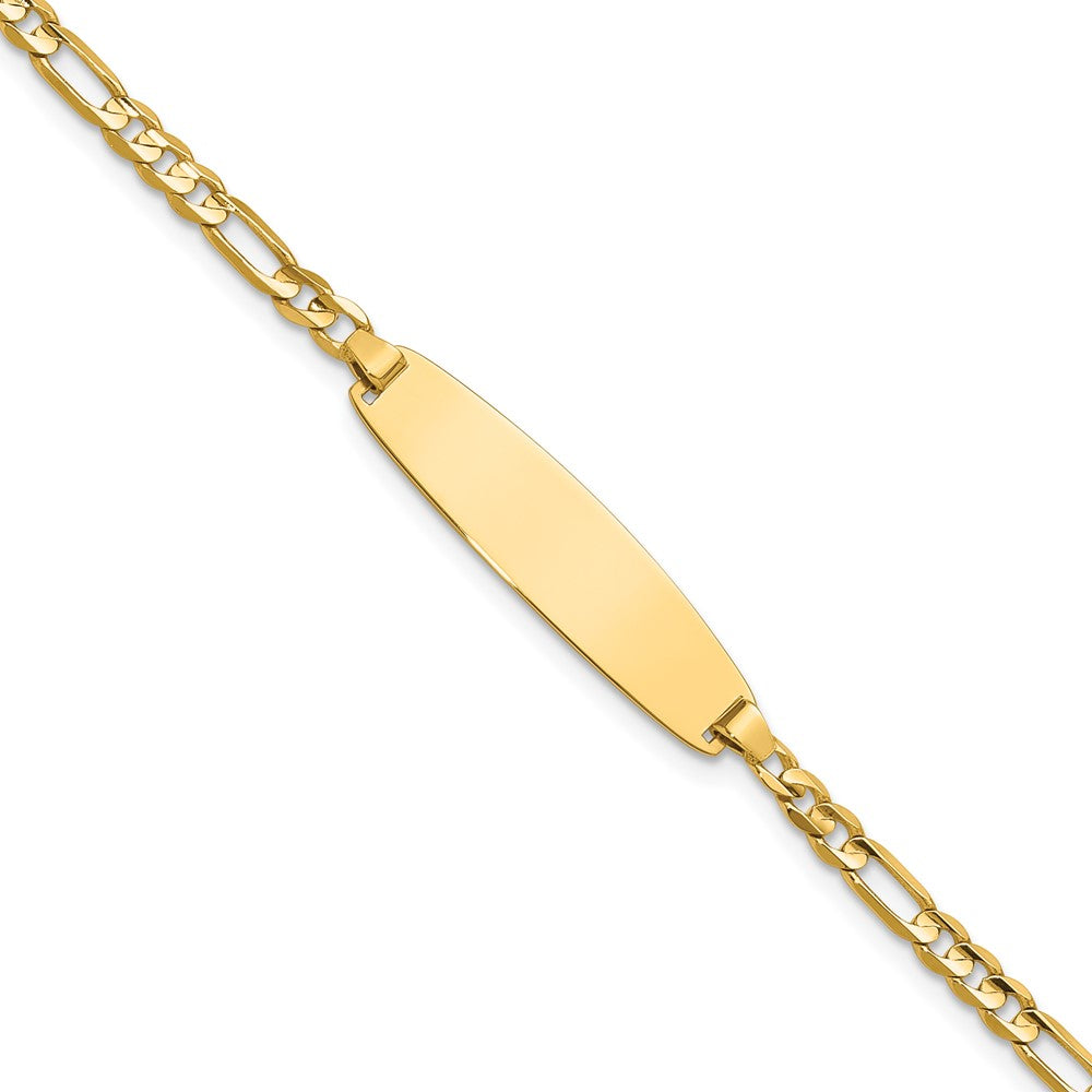 14K Gelbgold Poliert Massiv Kette/solid Platte 3.0mm Figaro Glieder 25.5x7.3mm Platte 8 Zoll Id Armband