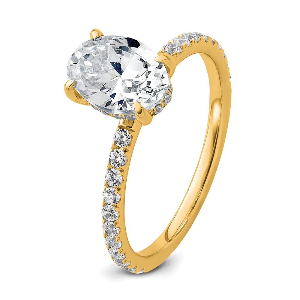 14K Gelbgold Verlobungsring mit 1,875 Karat zertifiziertem, im Labor gezüchtetem Diamanten VS+ F+ im Oval-Schliff, Solitär mit Flair-Fassung