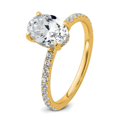 14K Gelbgold Verlobungsring mit 1,875 Karat zertifiziertem, im Labor gezüchtetem Diamanten VS+ F+ im Oval-Schliff, Solitär mit Flair-Fassung