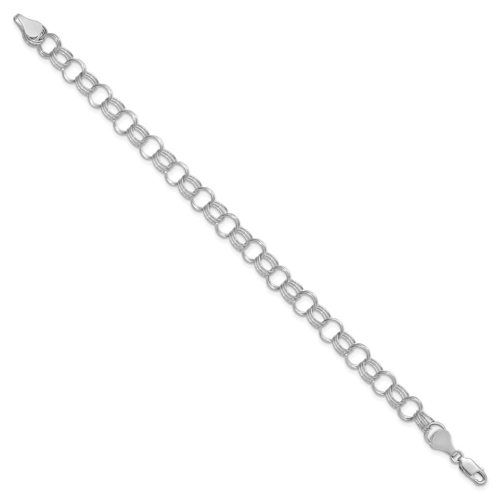 14K Weißgold 7mm Massiv Dreifach Glieder Charm Armband