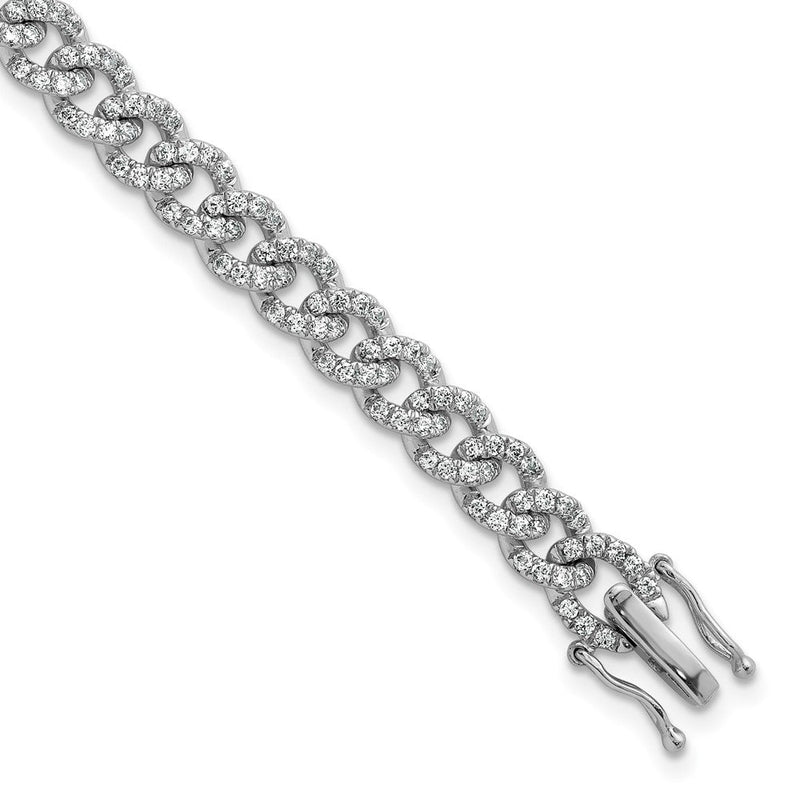 14K Weißgold Poliert Komplett 2.6 Karat Diamant Fantasie Panzer Glieder 7 Zoll Armband