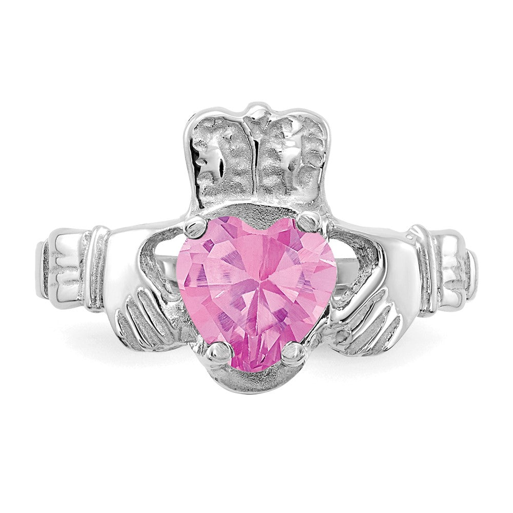 14K Weißgold October Zirkonia Herz Geburtsstein Claddagh Ring