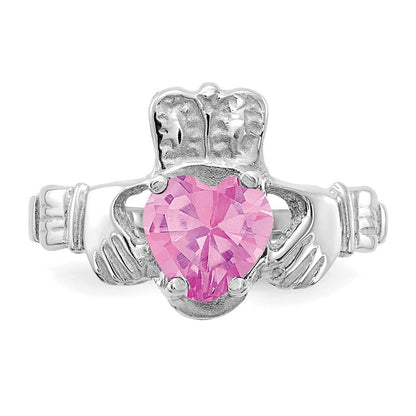 14K Weißgold October Zirkonia Herz Geburtsstein Claddagh Ring