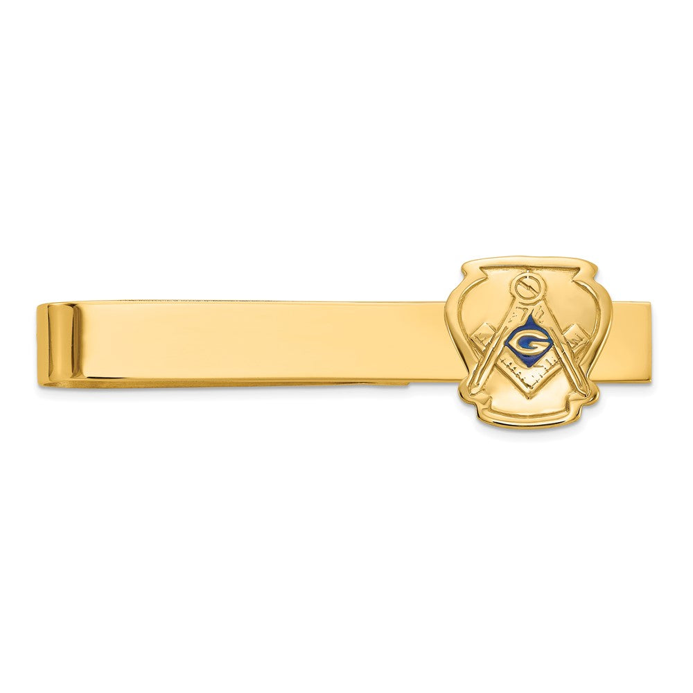 14K Gelbgold Herren Poliert und Strukturiert mit Blau Emaille Freimaurer Mittel Krawatten Stab