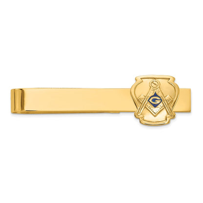 14K Gelbgold Herren Poliert und Strukturiert mit Blau Emaille Freimaurer Mittel Krawatten Stab