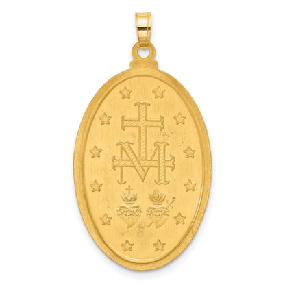 14K Gelbgold Poliert und Satiniert Massiv Wundertätig Medaille Oval Anhänger