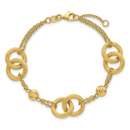 14K Gelbgold Poliert und Gebürstet Doppelt Loop und Gliederarmband mit Verlängerung