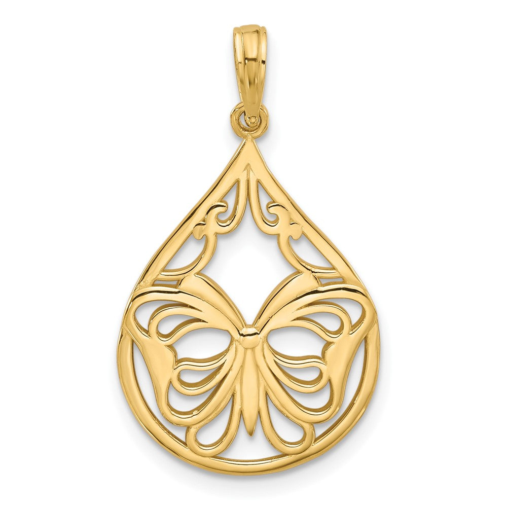 14K Gelbgold polierter Fantasie-Schmetterling-Tropfen-Charm