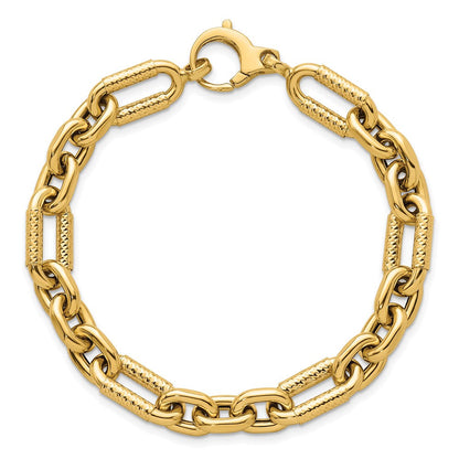 14K Gelbgold Poliert 8.8mm Diamantiert Fantasie Figaro Glieder 7.5 Zoll Armband