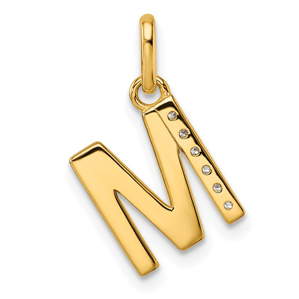 14K Gelbgold Charm mit gedrehtem Buchstaben M und 0,05 ct. Diamant