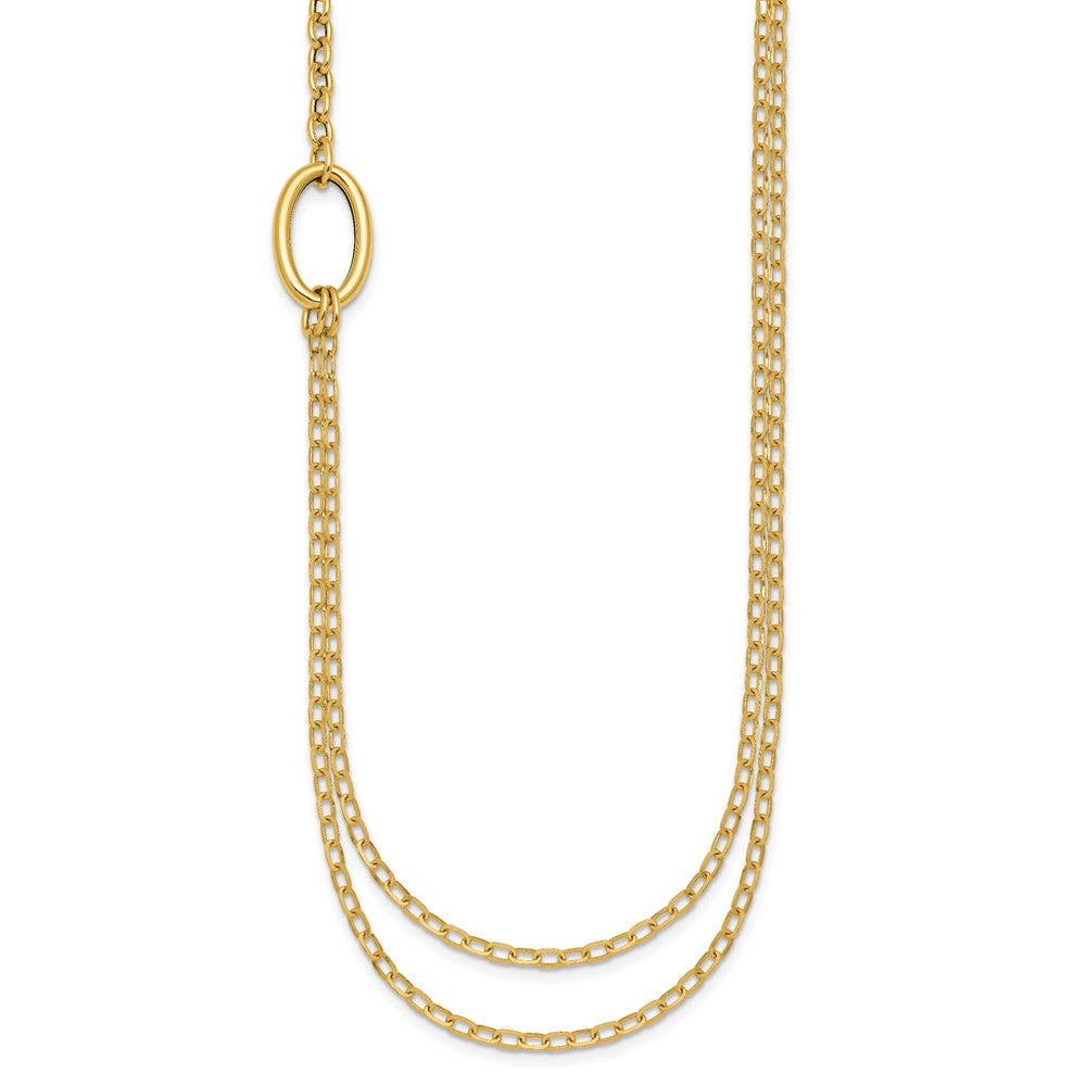 14K Gelbgold Poliert Oval Doppelt Strang Ankerkette Kette 18 Zoll Halskette