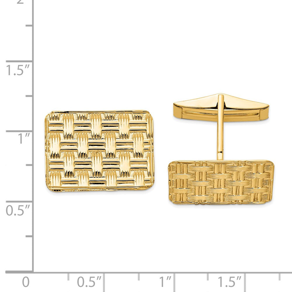 14K Gelbgold Herren Basketweave Strukturiert Manschette Knöpfe