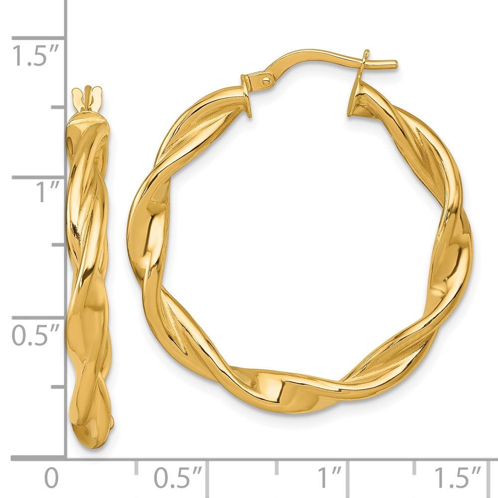 14K Gelbgold Poliert Gedreht 4.00 X 33mm Röhre Creolen