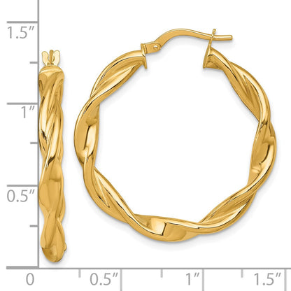 14K Gelbgold Poliert Gedreht 4.00 X 33mm Röhre Creolen