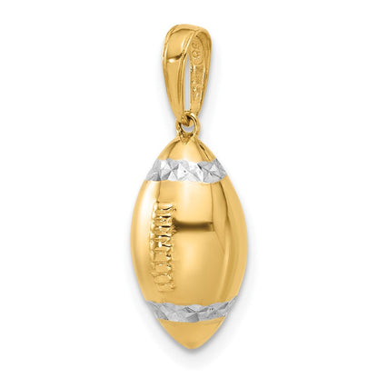 14K Gelbgold und Rhodium Diamant-geschliffener 3D-Football-Anhänger