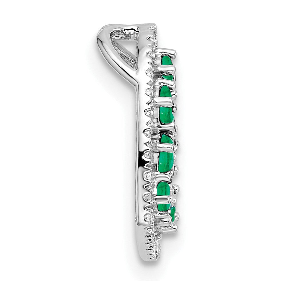 14K Weißgold Poliert Diamant und Smaragd Herz Kette Anhänger