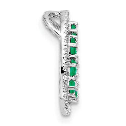 14K Weißgold Poliert Diamant und Smaragd Herz Kette Anhänger